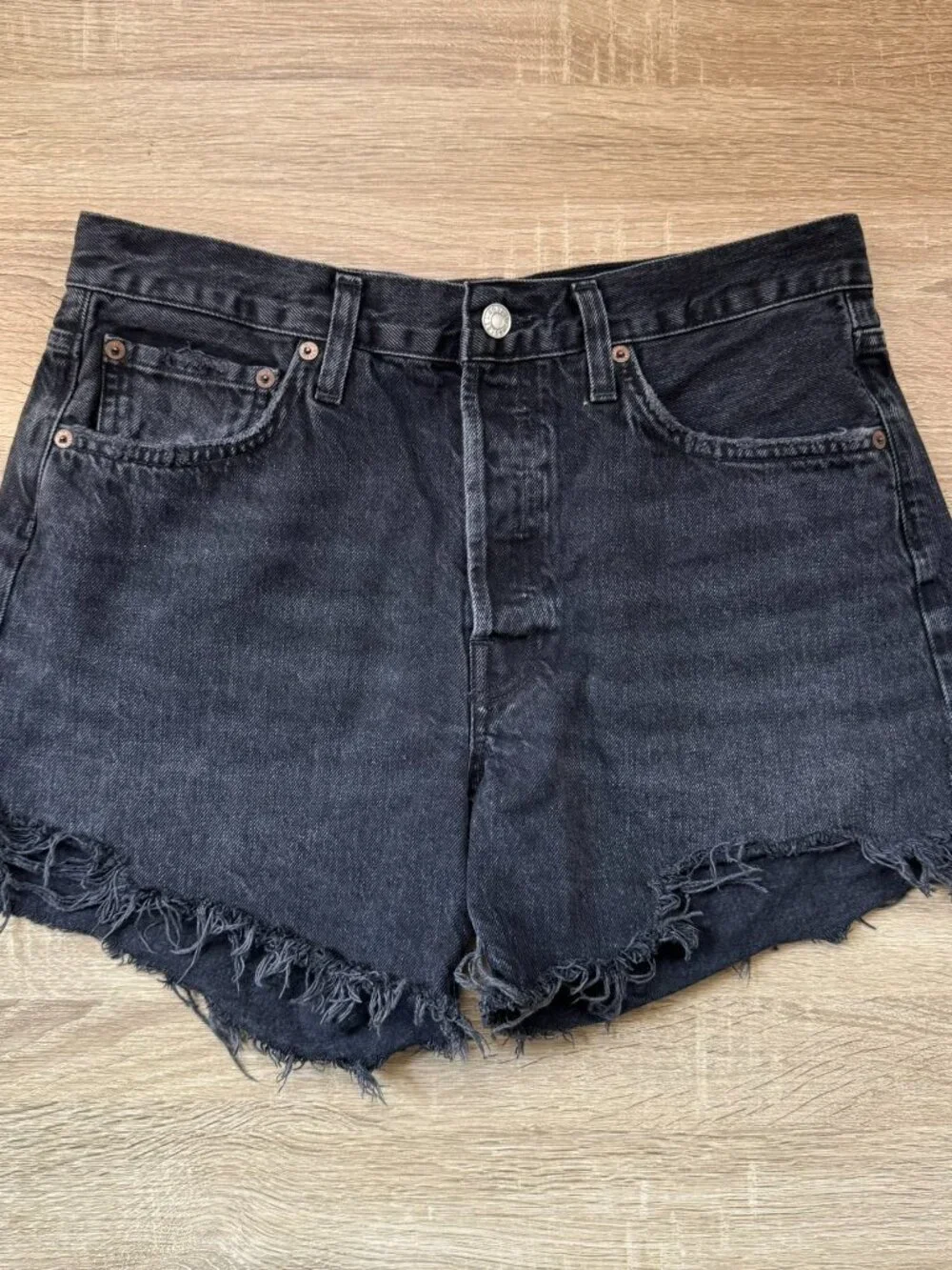 AGOLDE Parker Long Jean Shorts Fright Black 28